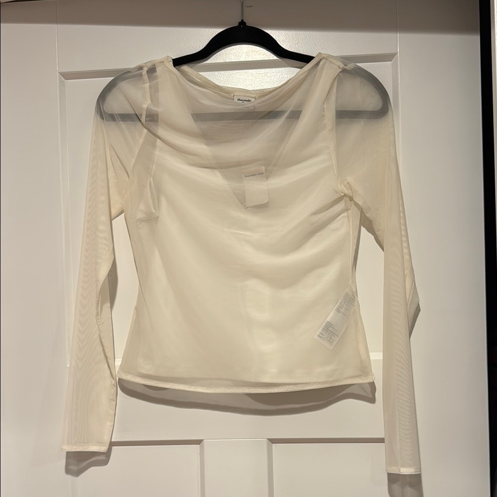Abercrombie & Fitch Cream Fitted Sheer Blouse